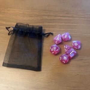 Pink Dice Set with Black Pouch